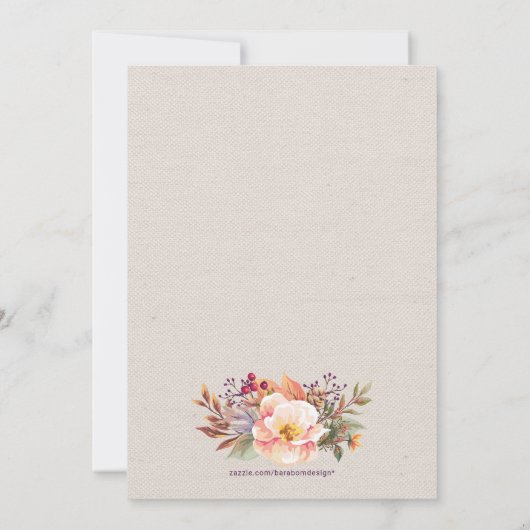 Burlap Floral Herfst Girl Baby shower Invitation Kaart (Achterkant)