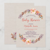 Burlap Floral Herfst Girl Baby shower Invitation Kaart (Voorkant / Achterkant)