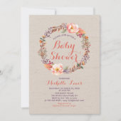 Burlap Floral Herfst Girl Baby shower Invitation Kaart (Voorkant)
