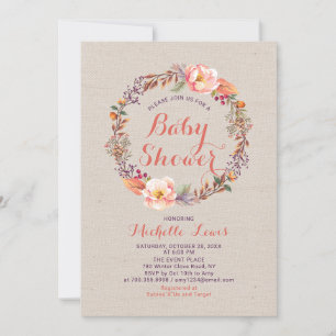 Burlap Floral Herfst Girl Baby shower Invitation Kaart