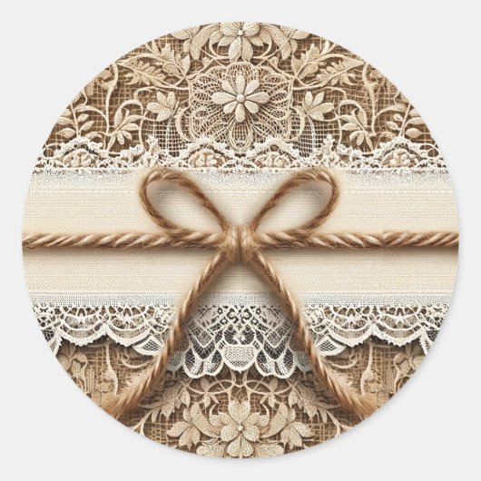 Burlap & Floral  Kant Rustieke Twijnbruiloft Ronde Sticker (Voorkant)