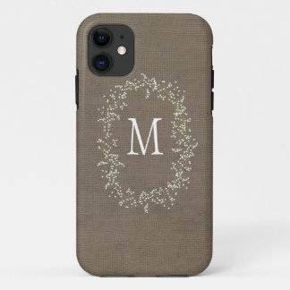  Burlap Floral Monogram iPhone 11 Hoesje