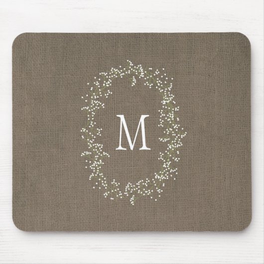  Burlap Floral Monogram Muismat (Voorkant)