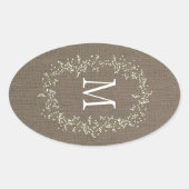  Burlap Floral Monogram Ovale Sticker (Voorkant)