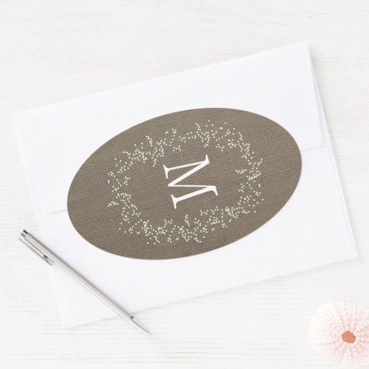  Burlap Floral Monogram Ovale Sticker (Envelop)