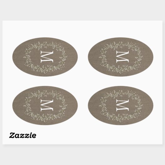  Burlap Floral Monogram Ovale Sticker (Vel)