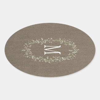 Burlap Floral Monogram Ovale Sticker