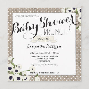 Burlap Flowers Baby shower Brunch Invitation Kaart