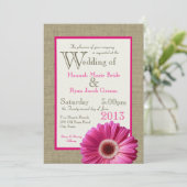 Burlap Fuchsia Gerbera Daisy Wedding Kaart (Staand voorkant)
