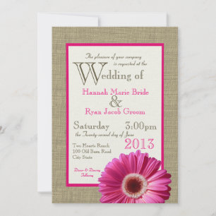 Burlap Fuchsia Gerbera Daisy Wedding Kaart