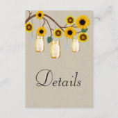 Burlap Geel Bloemen Mason Jars Bruiloft Details Informatiekaartje (Voorkant)