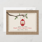 Burlap geïnspireerd lantaarn bruiloft Save the dat Aankondigingskaart (Voorkant / Achterkant)