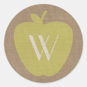 Burlap geïnspireerd Monogram Apple Sticker (Voorkant)