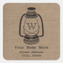 Burlap Geïnspireerd Monogram Lantaarn Adres Sticke Vierkante Sticker