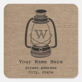 Burlap Geïnspireerd Monogram Lantaarn Adres Sticke Vierkante Sticker
