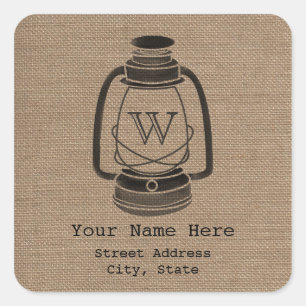 Burlap Geïnspireerd Monogram Lantaarn Adres Sticke Vierkante Sticker