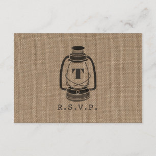 Burlap Geïnspireerd Oil Lantern Monogram R.S.V.P. RSVP Kaartje