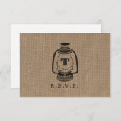 Burlap Geïnspireerd Oil Lantern Monogram R.S.V.P. RSVP Kaartje (Voorkant / Achterkant)