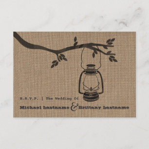 Burlap Geïnspireerd Oil Lantern Wedding R.S.V.P. RSVP Kaartje