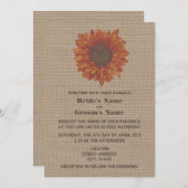 Burlap Geïnspireerd Oranje Sunflower Wedding Invit Kaart (Voorkant / Achterkant)