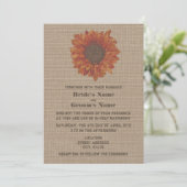 Burlap Geïnspireerd Oranje Sunflower Wedding Invit Kaart (Staand voorkant)