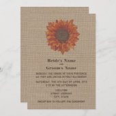 Burlap Geïnspireerd Oranje Sunflower Wedding Invit Kaart (Voorkant / Achterkant)