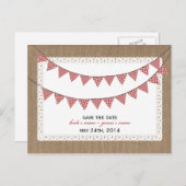 Burlap geïnspireerd rode gingham vlaggen opslaan v aankondigingskaart (Voorkant / Achterkant)