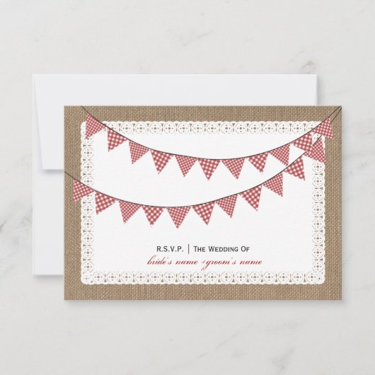 Burlap geïnspireerd rood gingham Bunting RSVP (Voorkant)