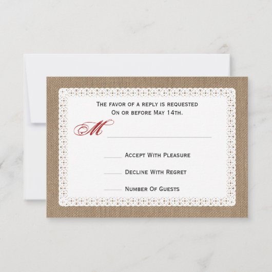 Burlap geïnspireerd rood gingham Bunting RSVP (Achterkant)