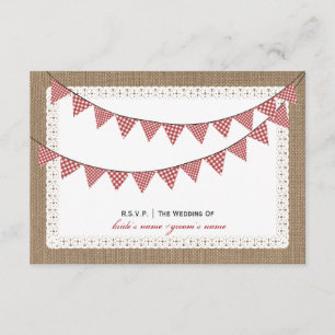 Burlap geïnspireerd rood gingham Bunting RSVP Kaartje