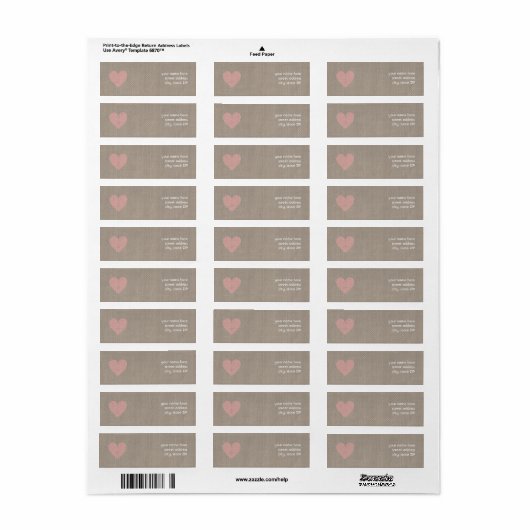 Burlap Geïnspireerd roze Valentijn Adres label (Full Sheet)