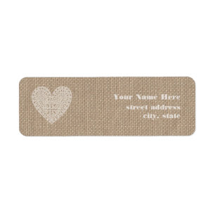 Burlap geïnspireerd rustiek wit hart label