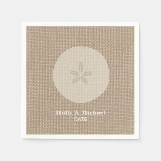 Burlap Geïnspireerd Sand Dollar bruiloft servetten (Voorkant)