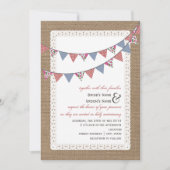 Burlap Geïnspireerd tandham en Floral Bunting Wedd Kaart (Voorkant)