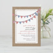 Burlap Geïnspireerd tandham en Floral Bunting Wedd Kaart (Staand voorkant)