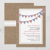 Burlap Geïnspireerd tandham en Floral Bunting Wedd Kaart (Voorkant / Achterkant)