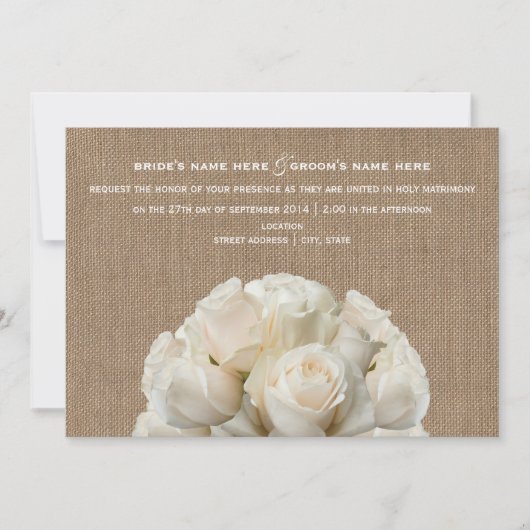 Burlap Geïnspireerd White Roses Wedding Invitation Kaart (Voorkant)