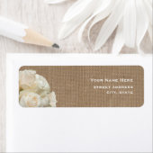 Burlap geïnspireerd witte rozen adreslabel etiket (Insitu)