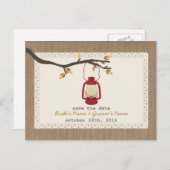 Burlap geïnspireerde Lantaarn Fall Wedding Save th Aankondigingskaart (Voorkant / Achterkant)