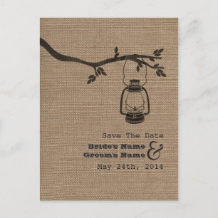 Burlap geïnspireerde olielantaarn Rustic Save the  Aankondigingskaart