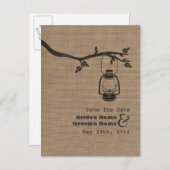 Burlap geïnspireerde olielantaarn Rustic Save the Aankondigingskaart (Voorkant / Achterkant)
