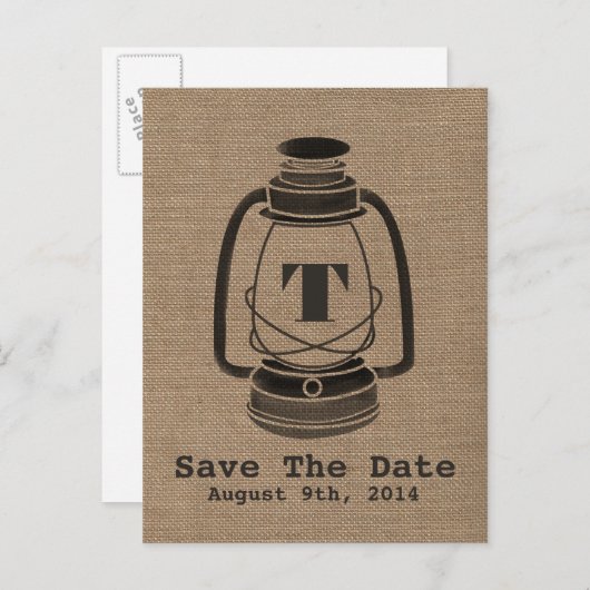 Burlap geïnspireerde olielantaarn Save the Date Br Aankondigingskaart (Voorkant / Achterkant)