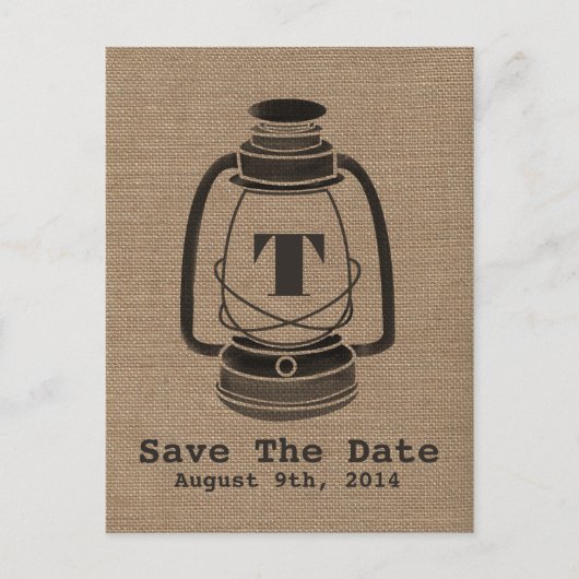 Burlap geïnspireerde olielantaarn Save the Date Br Aankondigingskaart (Voorkant)