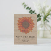 Burlap geïnspireerde Oranje zonnebloem Save the Da Aankondigingskaart (Staand voorkant)