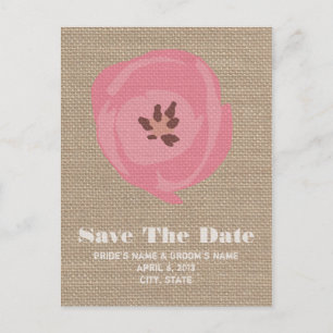 Burlap geïnspireerde roze tulp bruiloft Save the d Aankondigingskaart