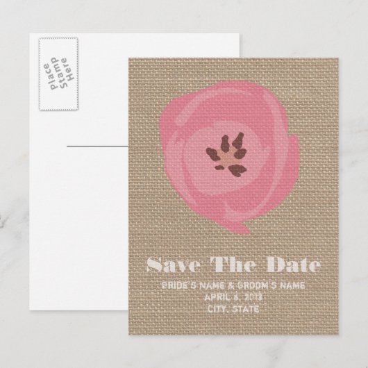 Burlap geïnspireerde roze tulp bruiloft Save the d Aankondigingskaart (Voorkant / Achterkant)