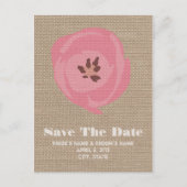 Burlap geïnspireerde roze tulp bruiloft Save the d Aankondigingskaart (Voorkant)