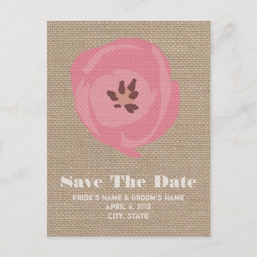 Burlap geïnspireerde roze tulp bruiloft Save the d Aankondigingskaart (Voorkant)