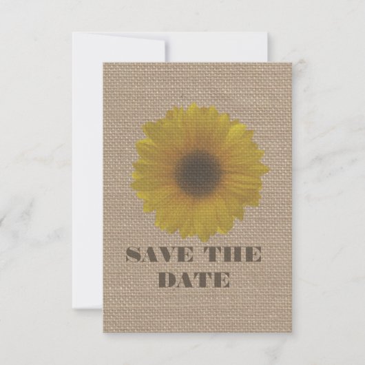 Burlap Geïnspireerde zonnebloem bespaart de datum Save The Date (Voorkant)
