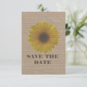 Burlap Geïnspireerde zonnebloem bespaart de datum Save The Date (Staand voorkant)